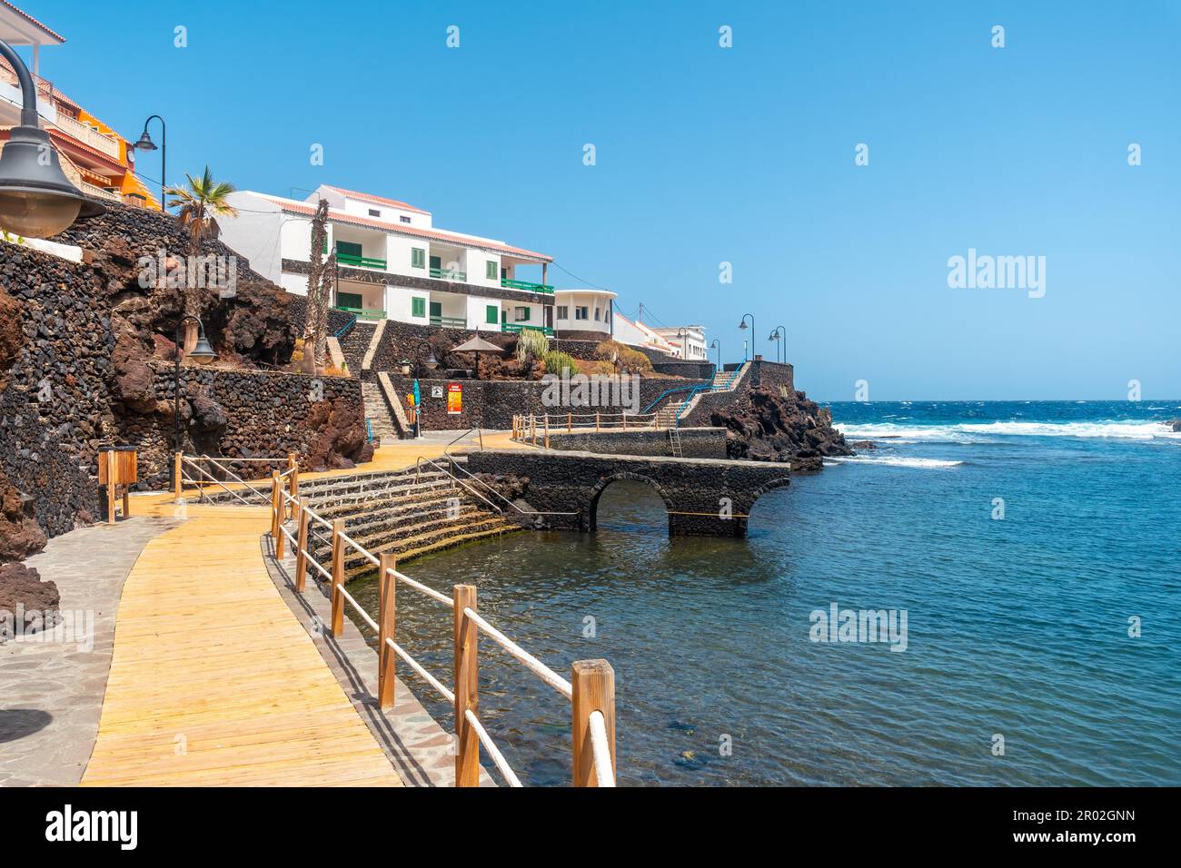 Promenade by the sea in the village of Tamaduste on the island of El Hierro, Canary Islands, Spain Stock Photo