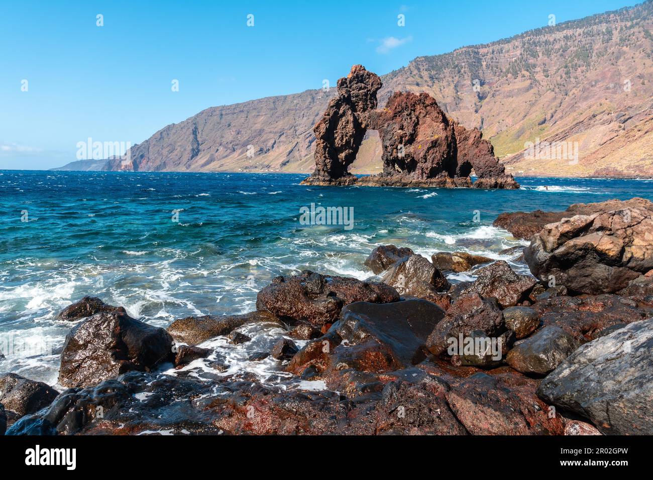 Volcanic stones at El Roque de la Bonanza in Las Playas bay on El Hierro island, Canary Islands, Spain Stock Photo