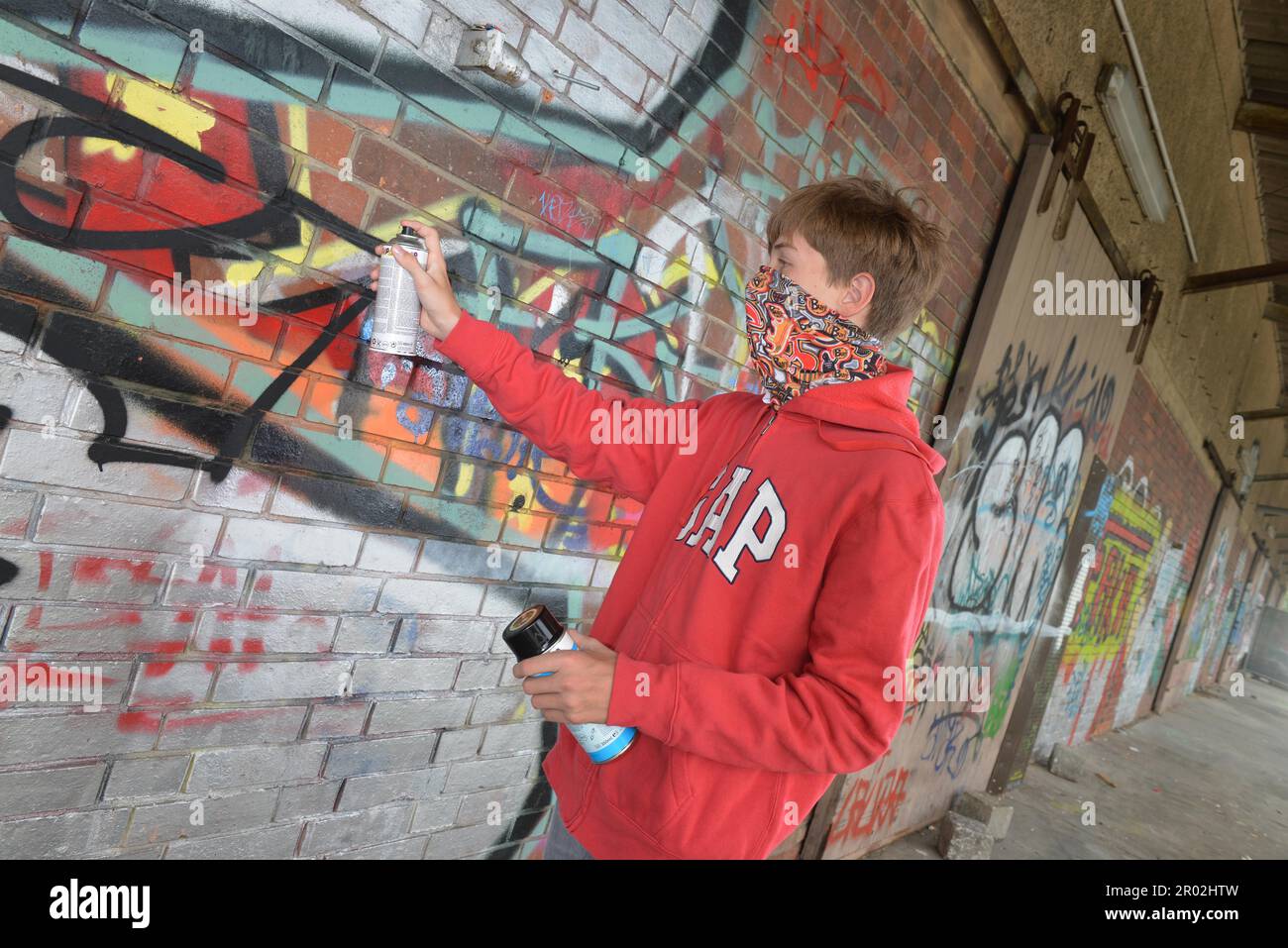 Teenager, Sprayer, Graffiti Stock Photo