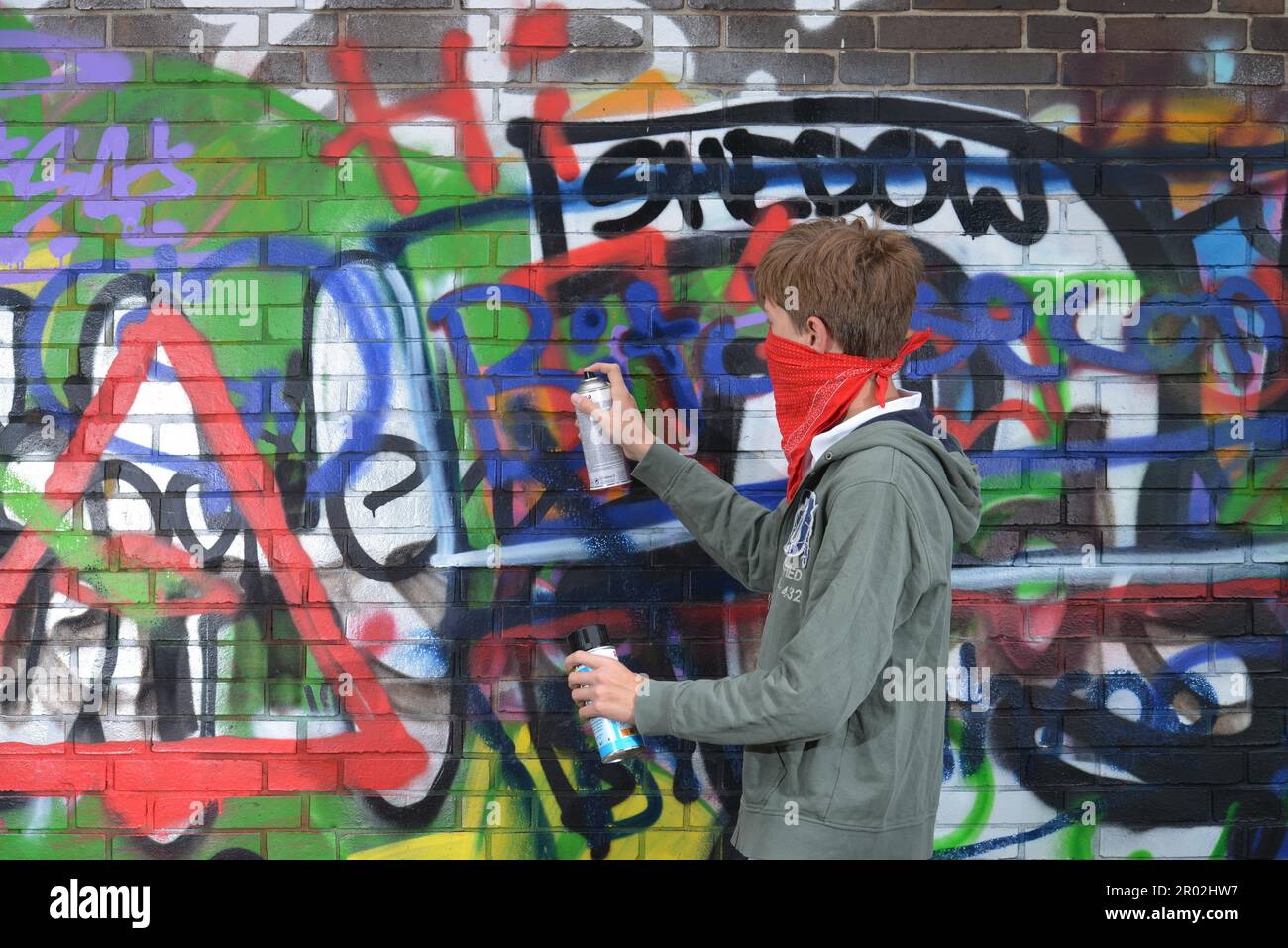 Teenager, Sprayer, Graffiti Stock Photo