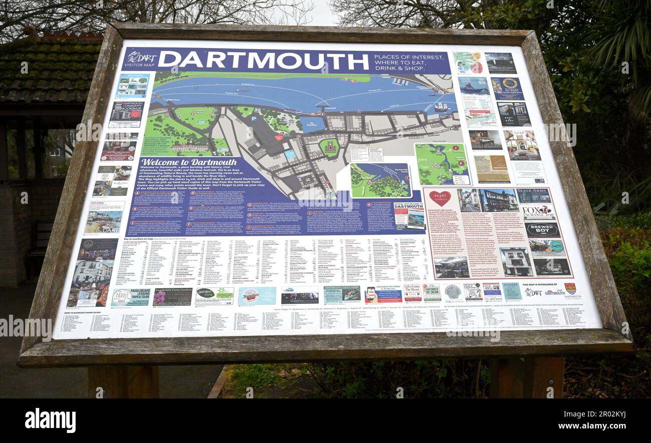 Tourist information board at Dartmouth, Devon, England, UK Stock Photo
