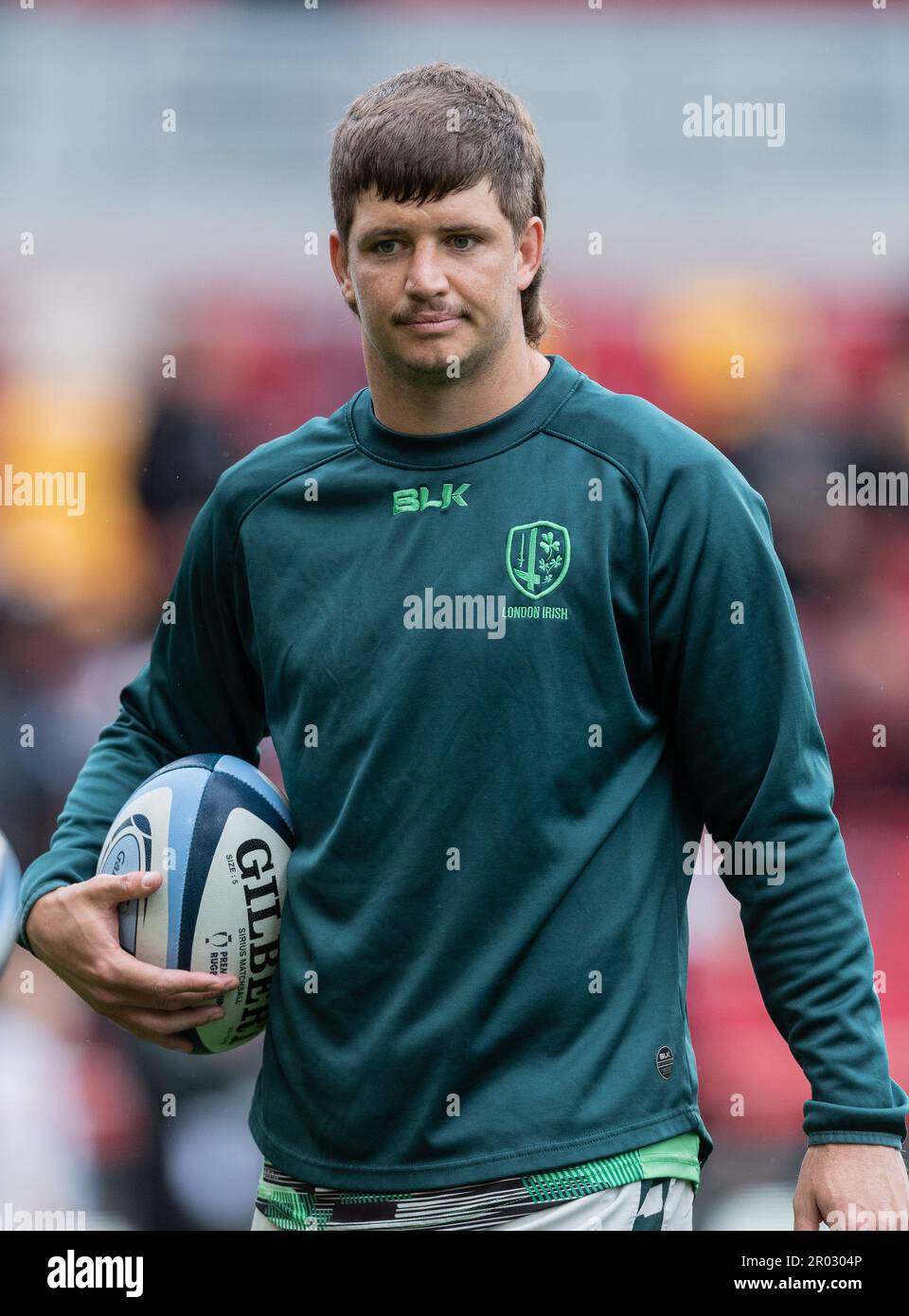 Bernhard van Rensburg of London Irish ahead of the Gallagher Premiership Rugby match between London Irish and Exeter Chiefs at Gtech Community Stadium, London, England on 6 May 2023