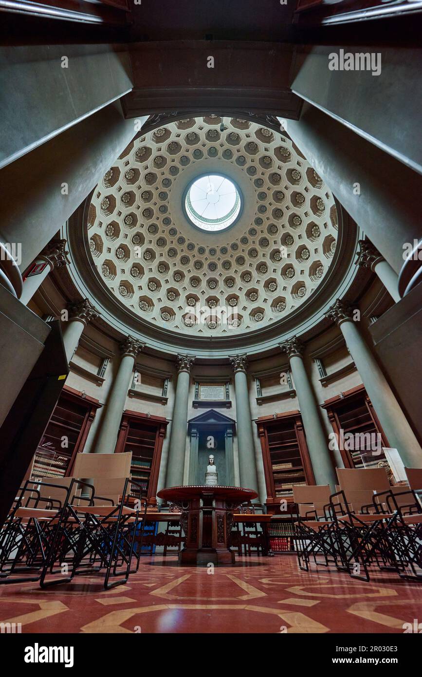 Impressive interior of the Laurentian Library in San Lorenzo Basilica in Florence, Italy Stock Photo