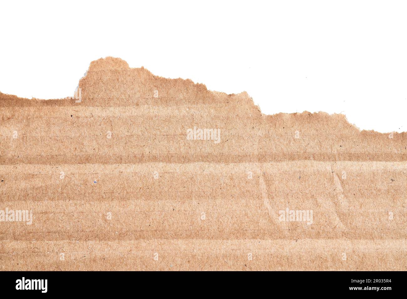 One ripped piece of cardboard material over isolated white background ...