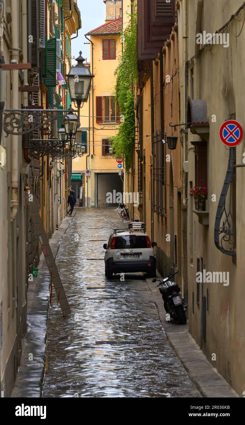 At the streets of Florence on a warm rainy spring day Stock Photo