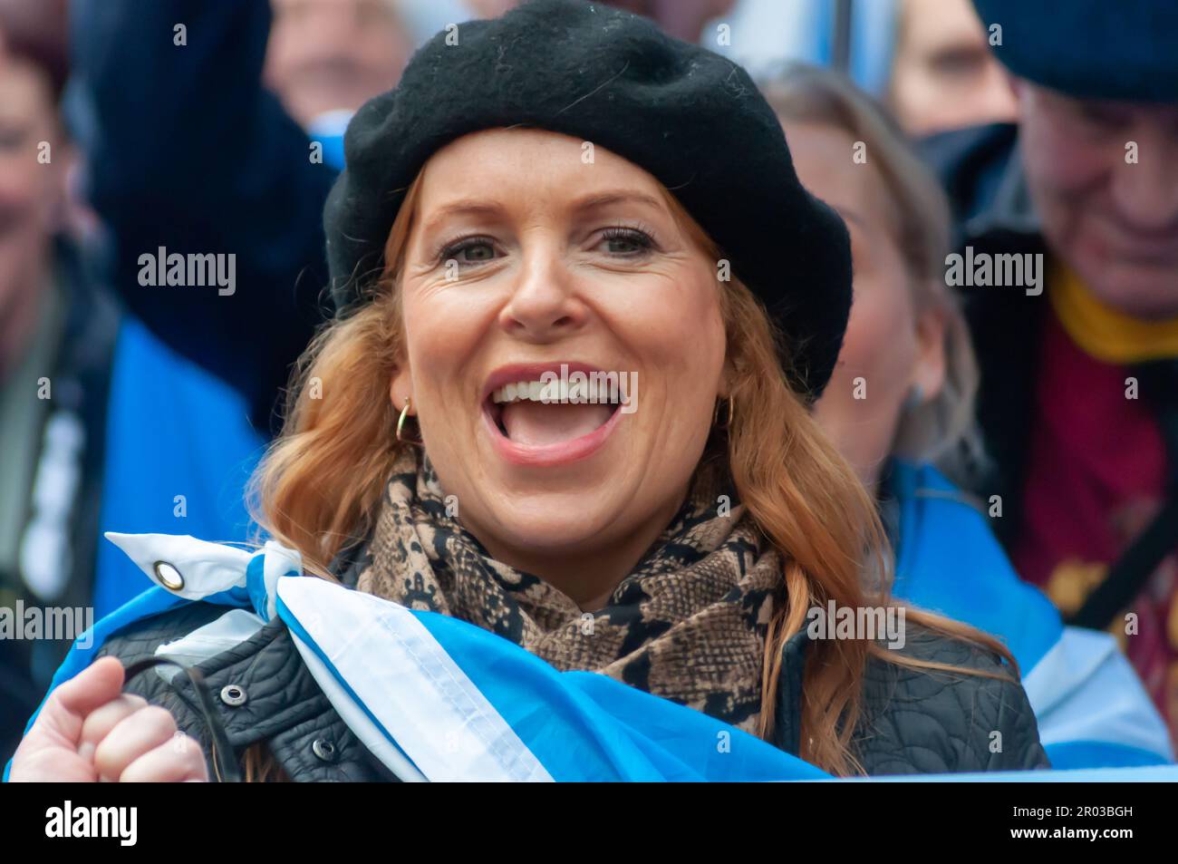 Glasgow, Scotland, UK. 6th May, 2023. Ash Regan MSP joins Scottish Independence supporters to march from Kelvingrove Park through the city centre to a rally in  Glasgow Green. The event was organised by the group All Under One Banner. Credit: Skully/Alamy Live News Stock Photo