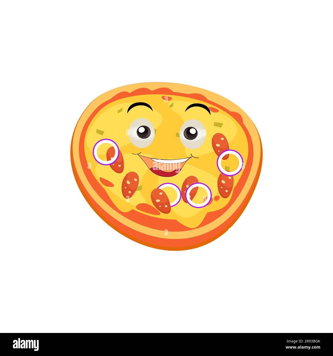 Funny happy pizza show peace gesture logo. Vector doodle line cartoon kawaii character