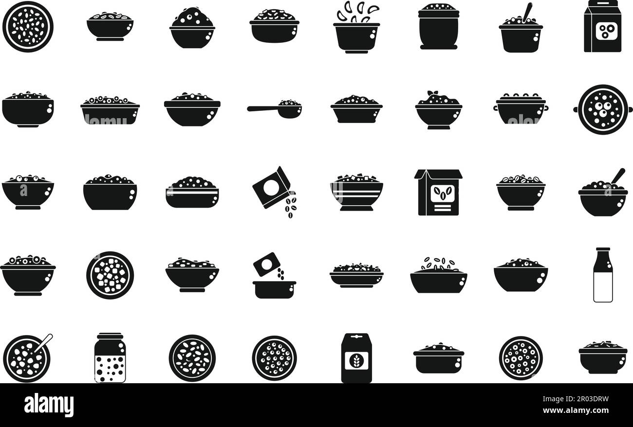 Breakfast cereal icons set simple vector. Granola snack. Bar cereal