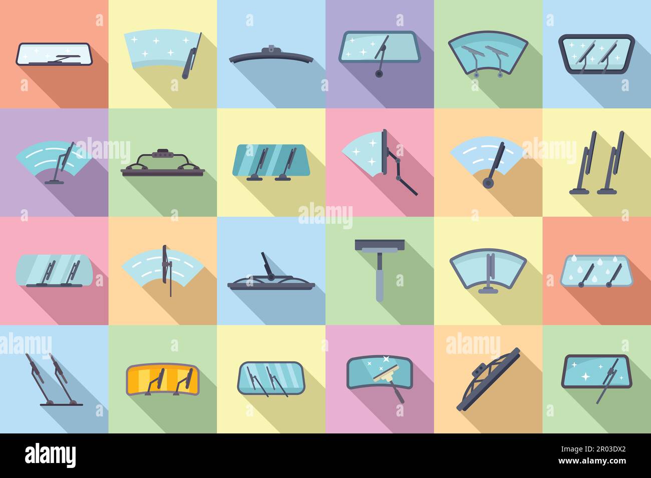 Windshield wiper icons set flat vector. Car blade. Automobile fluid