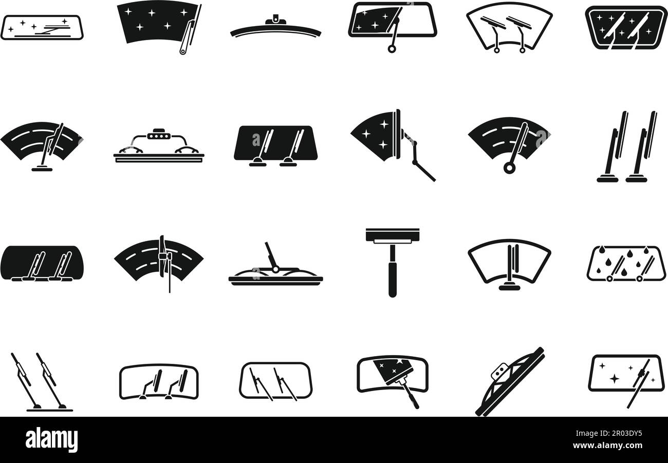 Windshield wiper icons set simple vector. Car blade. Automobile fluid