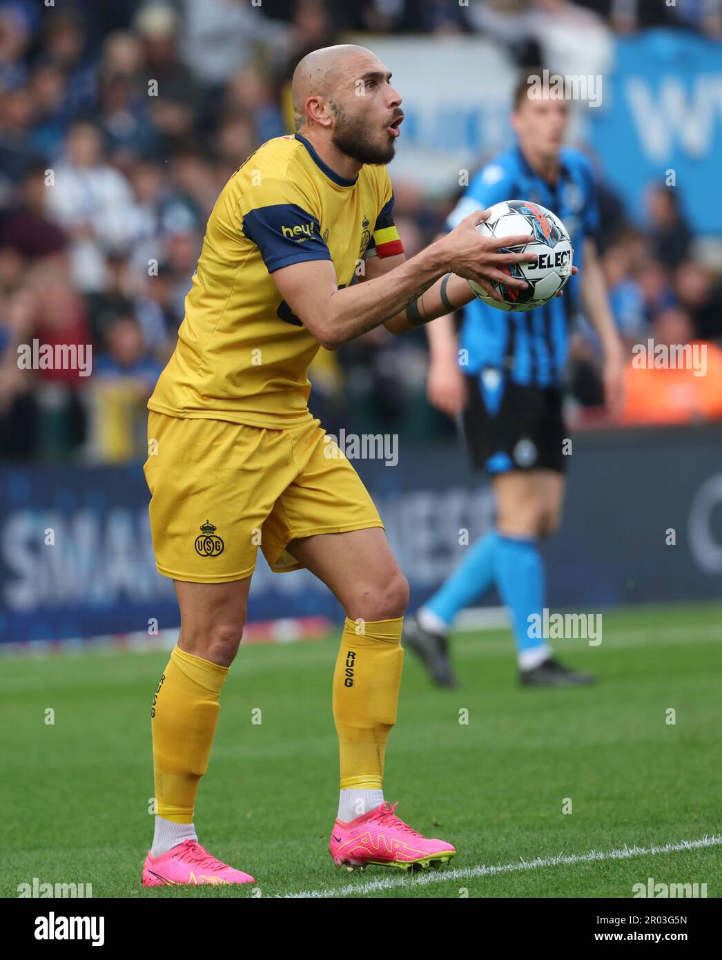Genk, Belgium. 06th May, 2023. Union's Teddy Teuma holds the ball