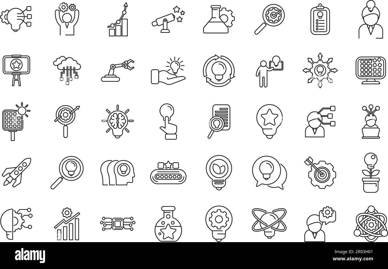 Commitment to innovation icons set outline vector. Passion integrity ...
