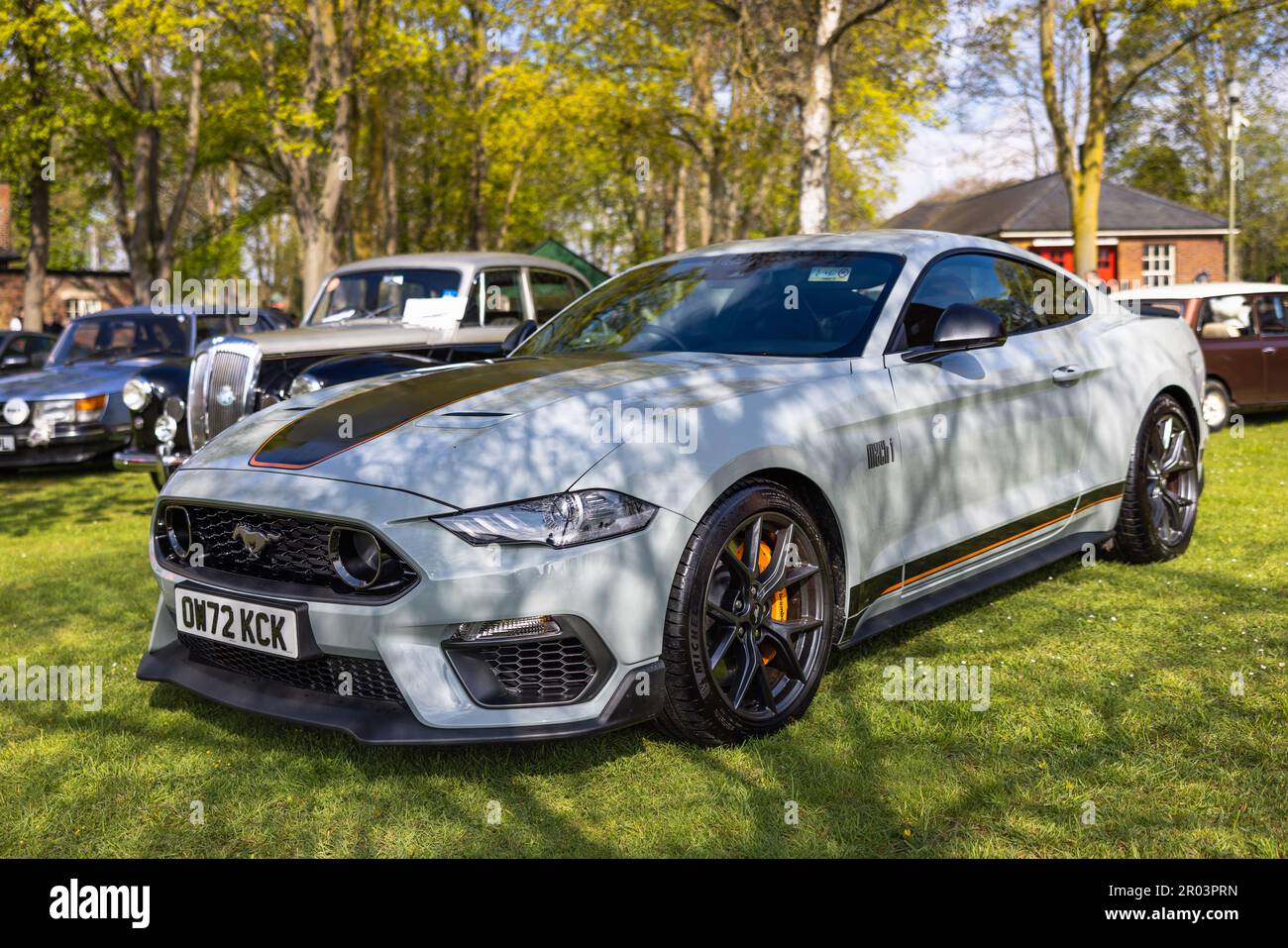 2022 Ford Mustang Mach 1, on display at the April Scramble held at the Bicester Heritage Centre on the 23rd April 2023. Stock Photo