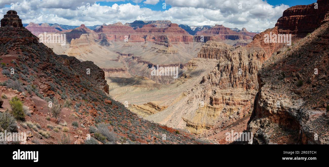 View of Hermit Creek Canyon. Ninety Four Mile Creek Canyon appears on the north side of the main canyon. Grand Canyon National Park, Arizona, USA. Stock Photo