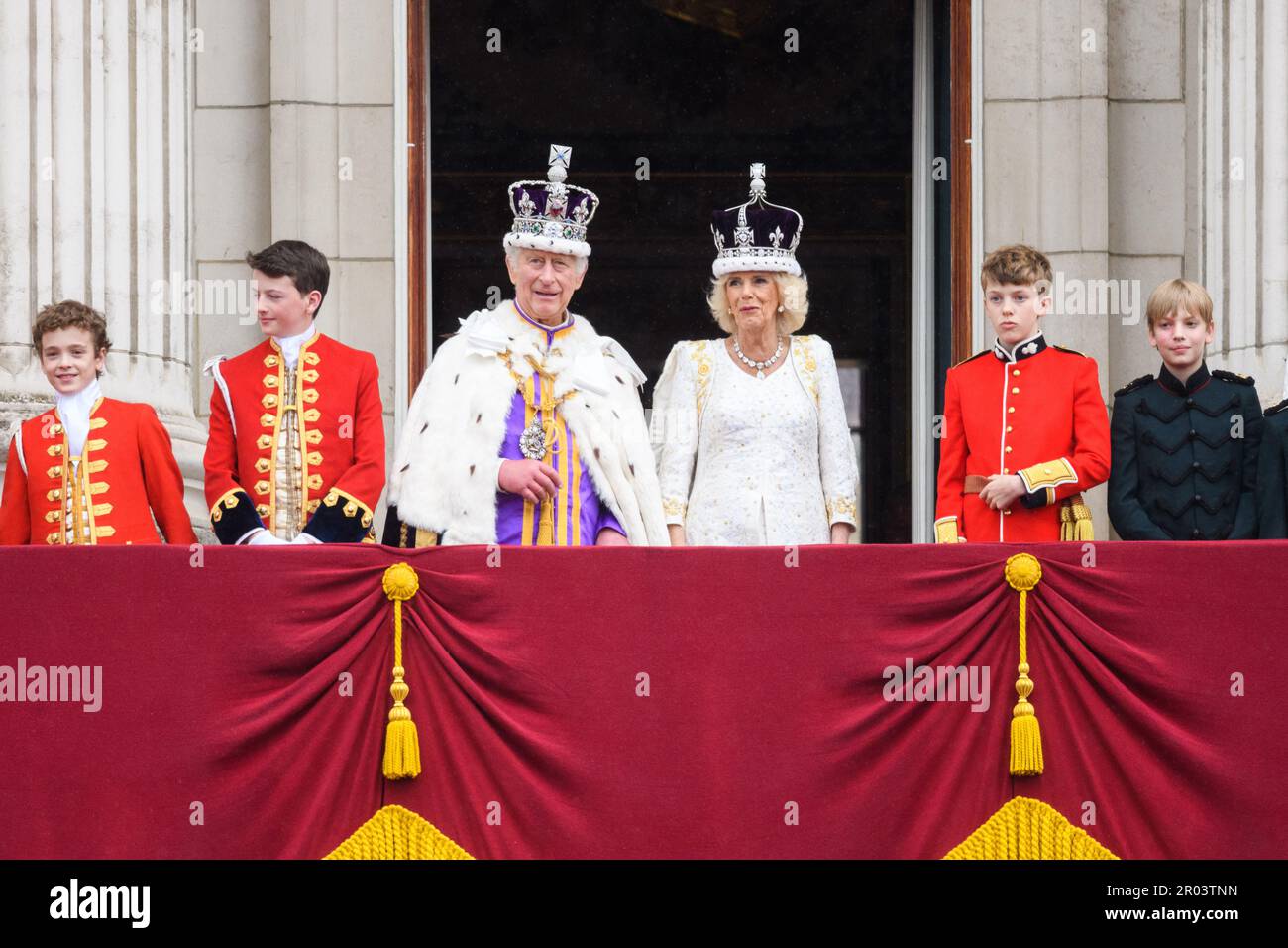 London, UK. 6th May, 2023. King Charles III and Queen Camilla with some