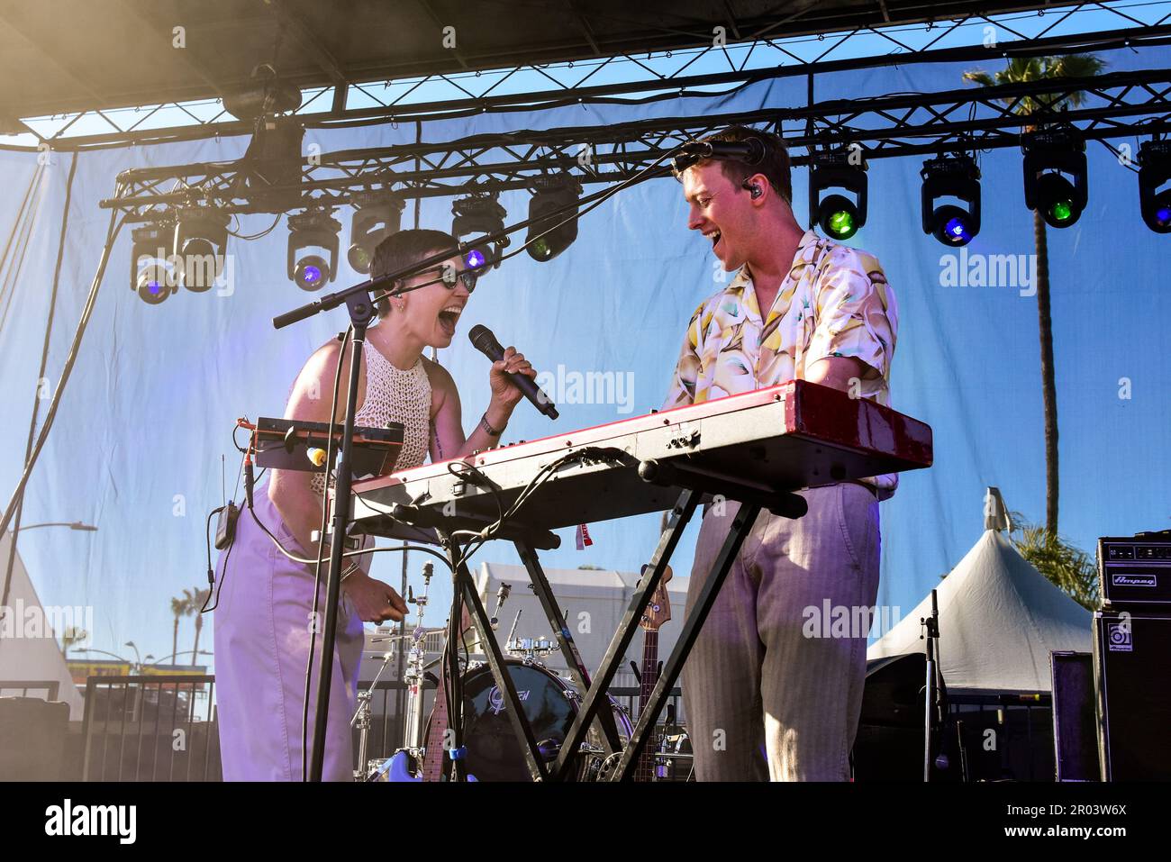 Redondo Beach, California, May 5, 2023 - Chelsea Lee and Max Ernst of SHAED performing on stage at BeachLife Festival 2023. Photo Credit: Ken Howard/Alamy Stock Photo