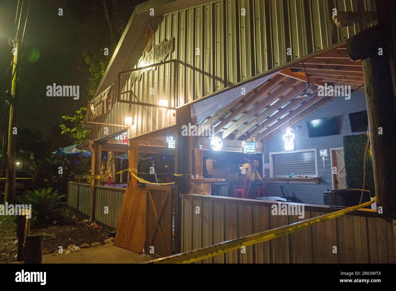 Crime scene tape surrounds The Scratch Kitchen restaurant after a