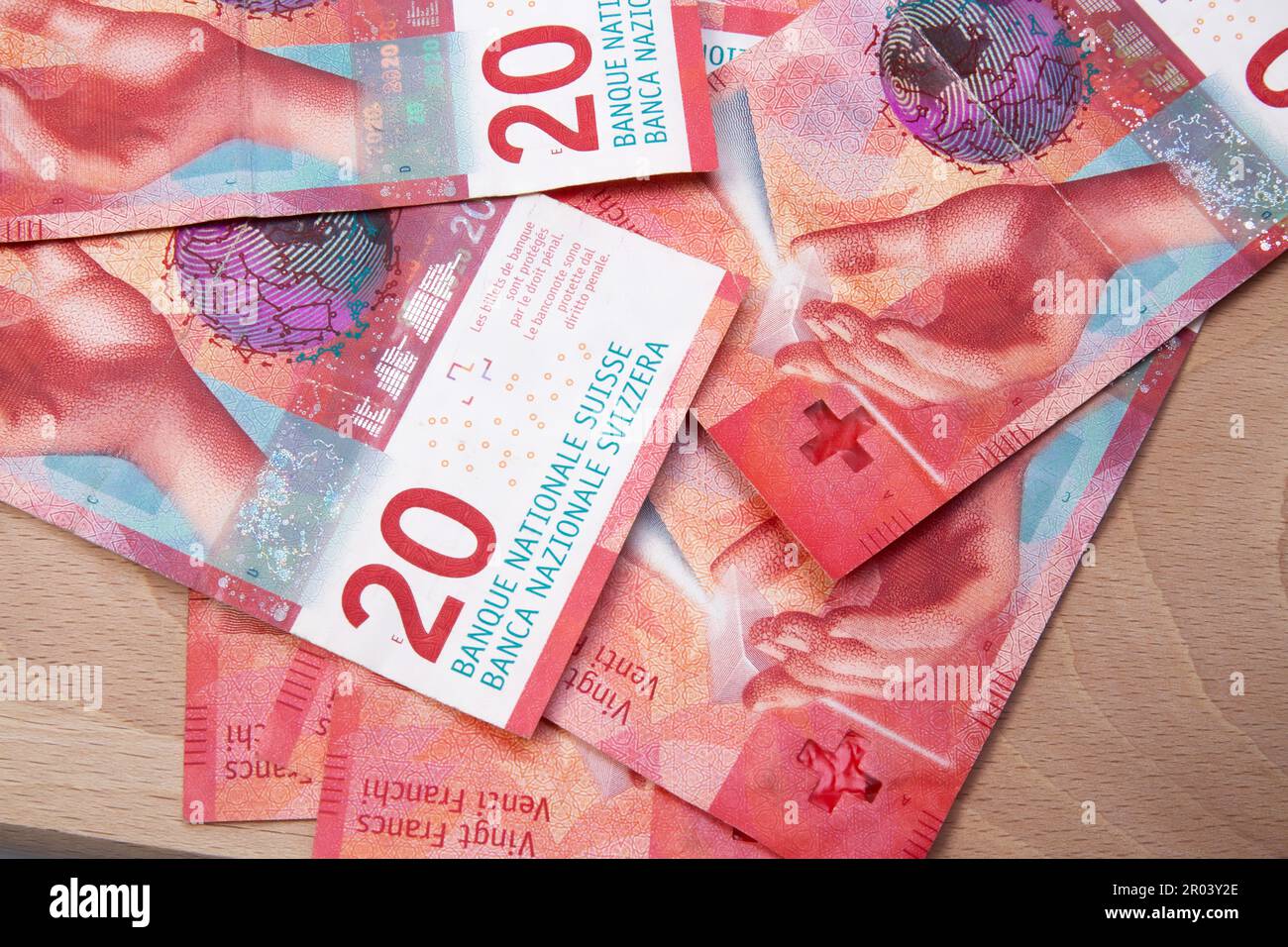 Ostersund, Sweden Jan 10, 2023. Swiss 20franc banknotes. Banknotes