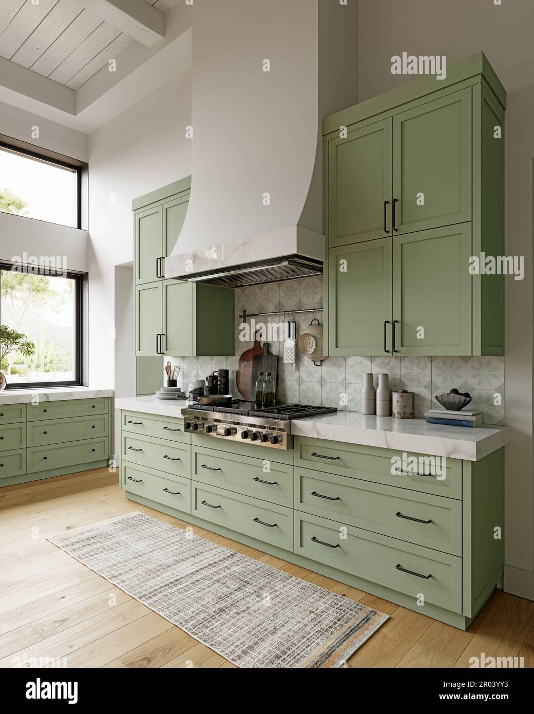 3D illustration of a modern kitchen in a classic style. rendering ...