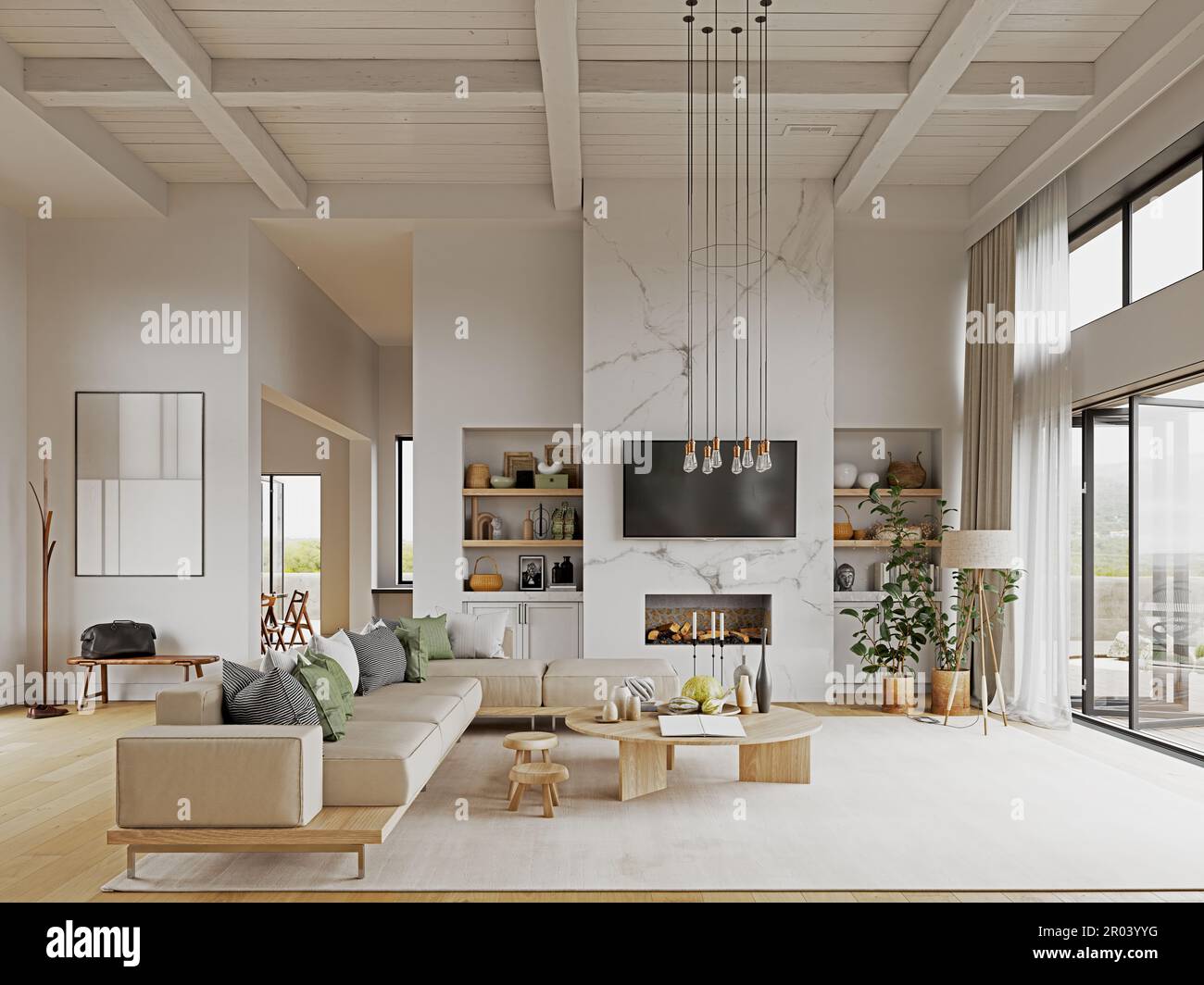 3D illustration of a modern house interior. rendering design Stock ...