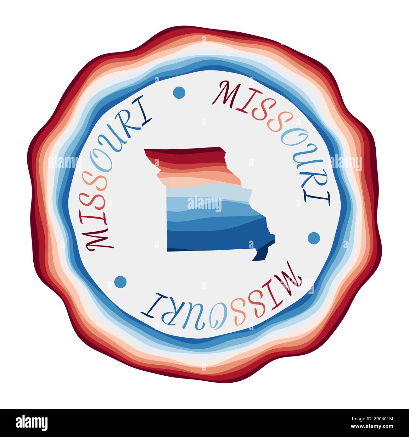 Missouri badge. Map of the us state with beautiful geometric waves and
