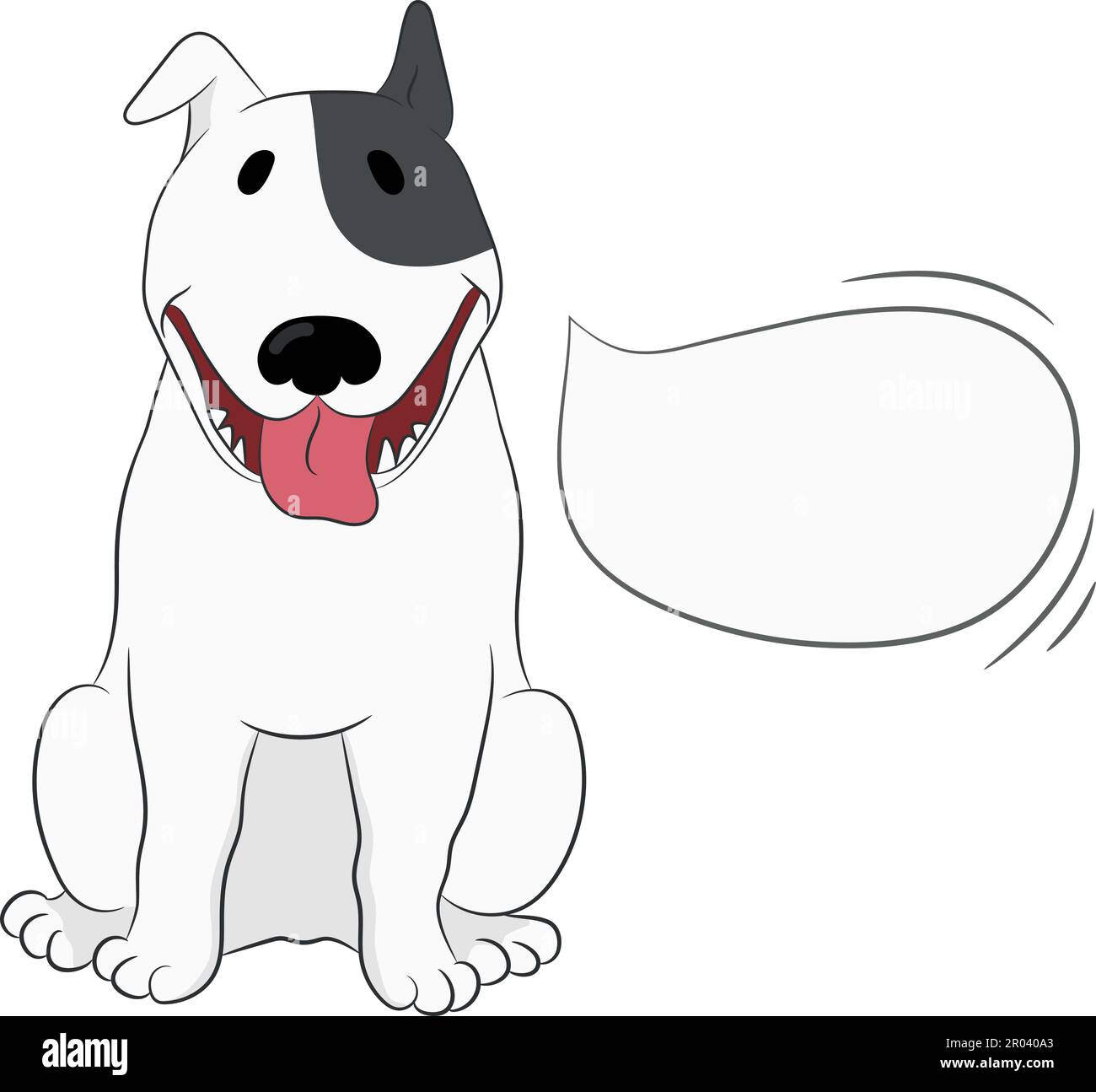 Cute bull terrier dog named Sparky is sitting with a speech bubble template isolated on white background. Hand drawn vector art Stock Vector