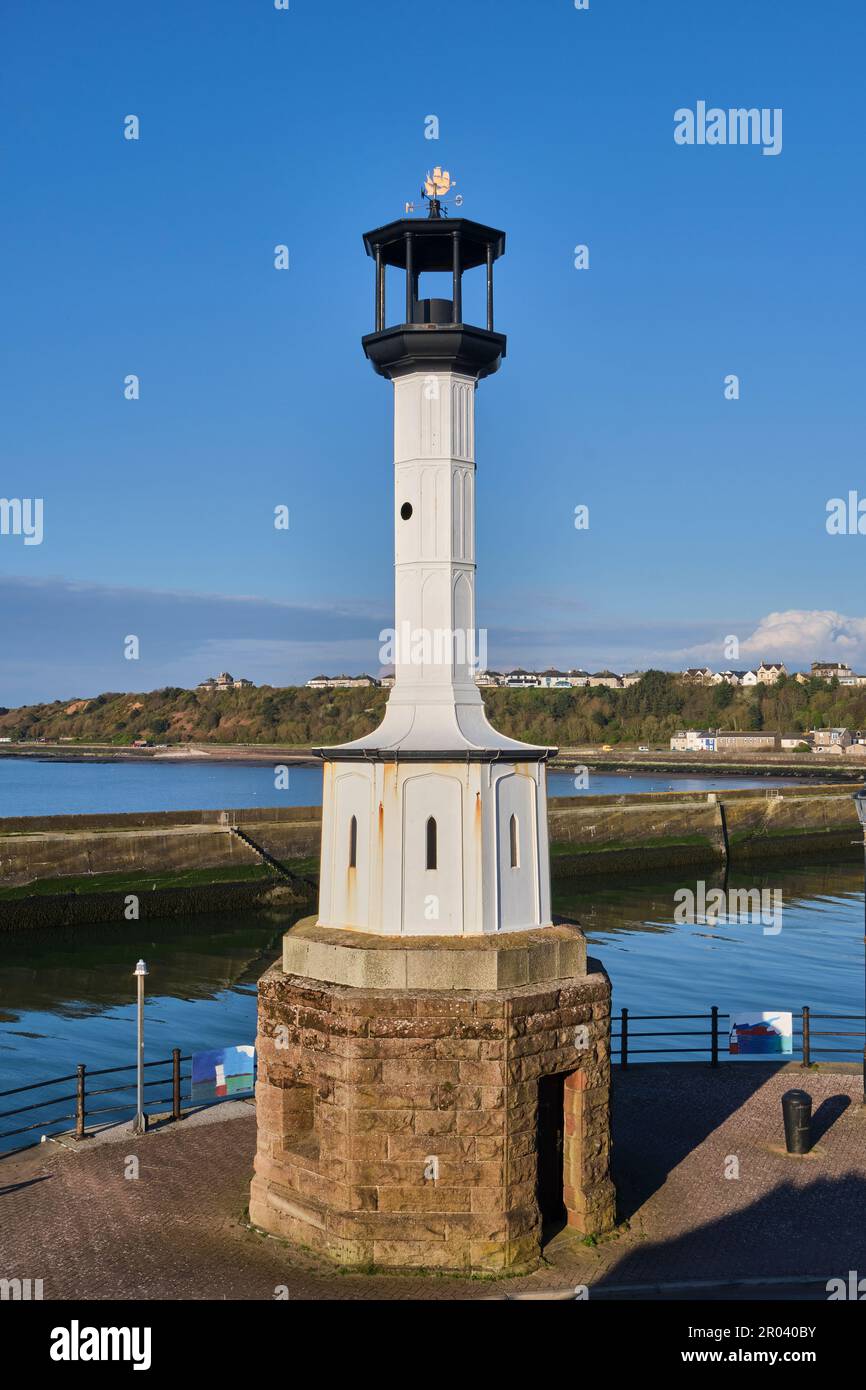 Maryport Lighthouse on the harbourside, Maryport, Cumbria Stock Photo