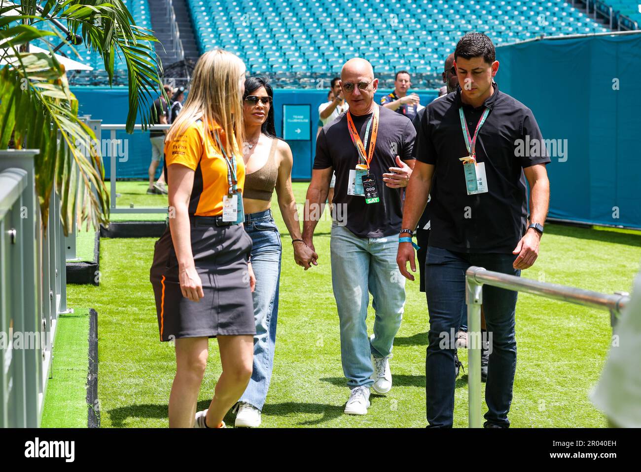 Miami Gardens, Etats Unis. 06th May, 2023. Jeffrey Preston Bezos known as Jeff Bezos in the paddock with his wife MacKenzie Scott during the Formula 1 Crypto.com Miami Grand Prix 2023, 5th round of the 2023 Formula One World Championship from May 05 to 07, 2023 on the Miami International Autodrome, in Miami Gardens, Florida, United States of America - Photo Florent Gooden/DPPI Credit: DPPI Media/Alamy Live News Stock Photo