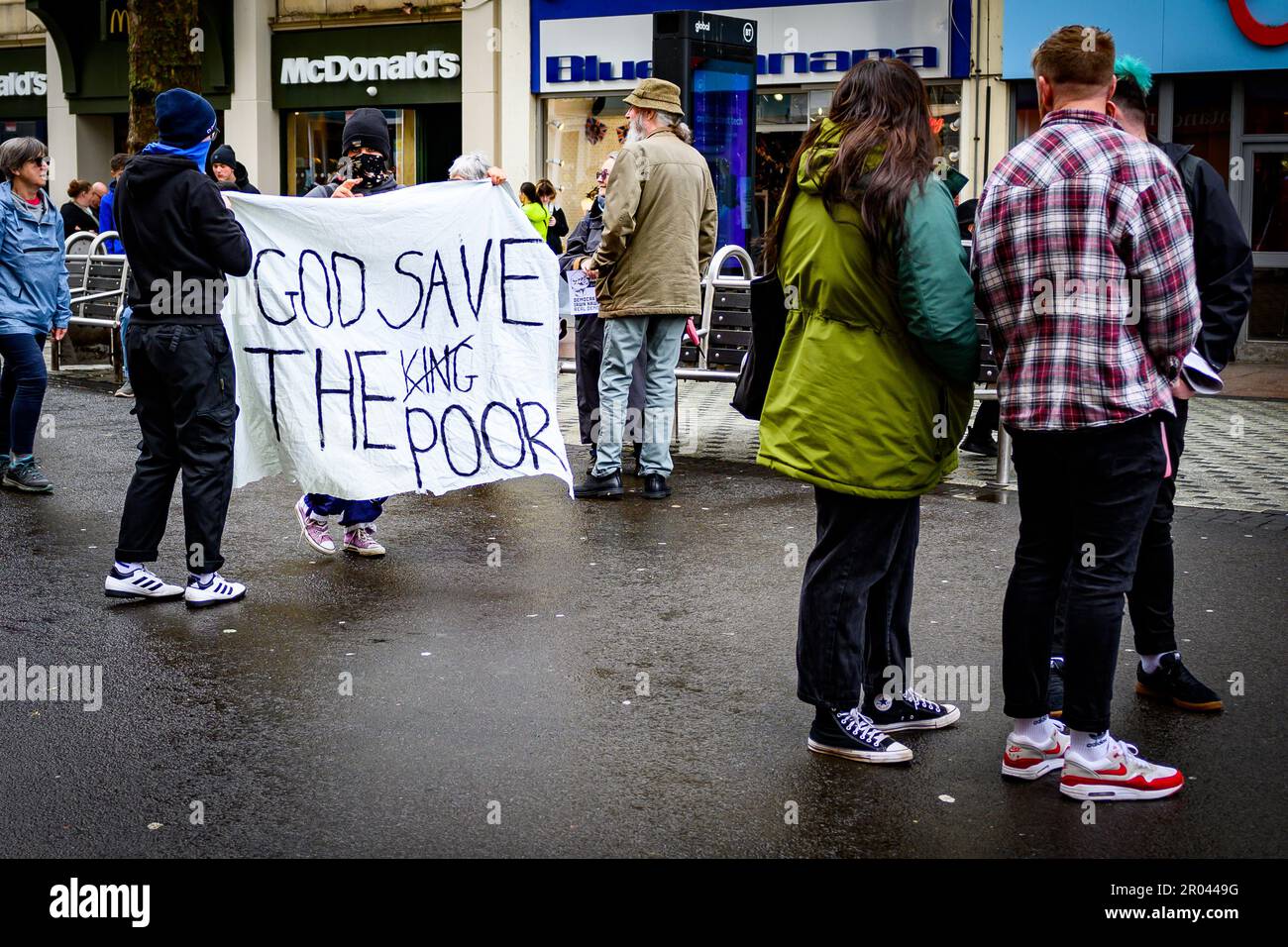 Cardiff, Wales. Sat 6 May 2023. Protesters at the Not My King march in