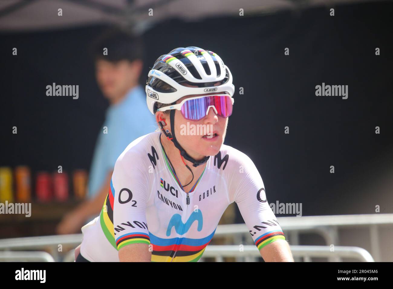 Laredo, Spain, 06th May, 2023: Movistar Team cyclist Annemiek Van Vleuten waiting for the result during the 6th stage of women's LaVuelta by Carrefour 2023 between Castro-Urdiales and Laredo, on May 06, 2023, in Laredo, Spain. Credit: Alberto Brevers / Alamy Live News Stock Photo