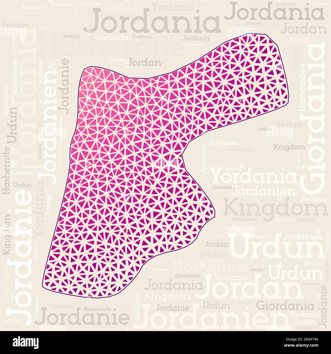 JORDAN map design. Country names in different languages and map shape