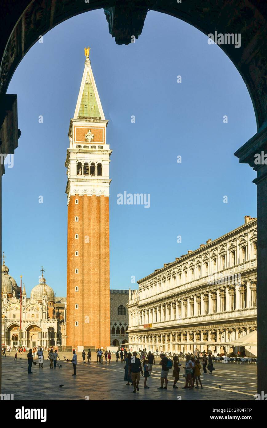 View of St Mark's Square with the Basilica, the Campanile and the Procuratie Nuove building, Venice, Veneto, Italy Stock Photo