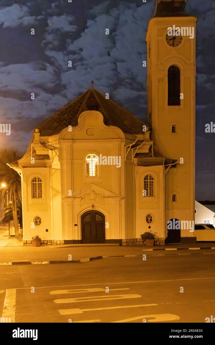 chruch in Swakopmund at night Stock Photo