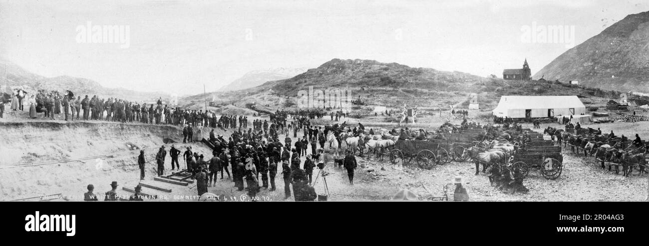 White Pass and Yukon Railway construction celebration at Bennett, B.C., July 6, 1899 Stock Photo