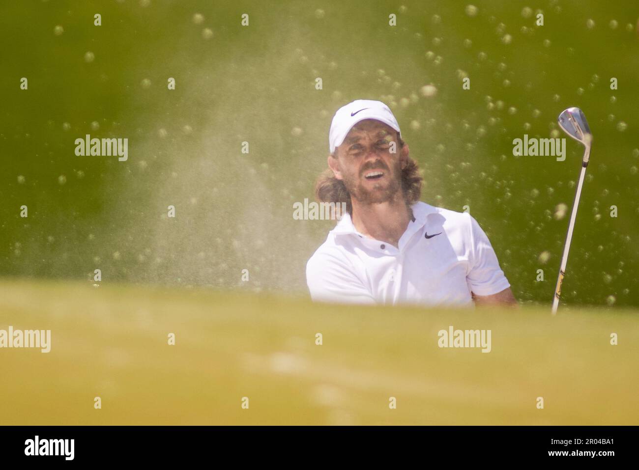 May 6, 2023: Tommy Fleetwood chips out of the bunker on the 8th green during the third round of the 2023 Wells Fargo Championship at Quail Hollow Club in Charlotte, NC. (Scott Kinser/Cal Sport Media) Stock Photo