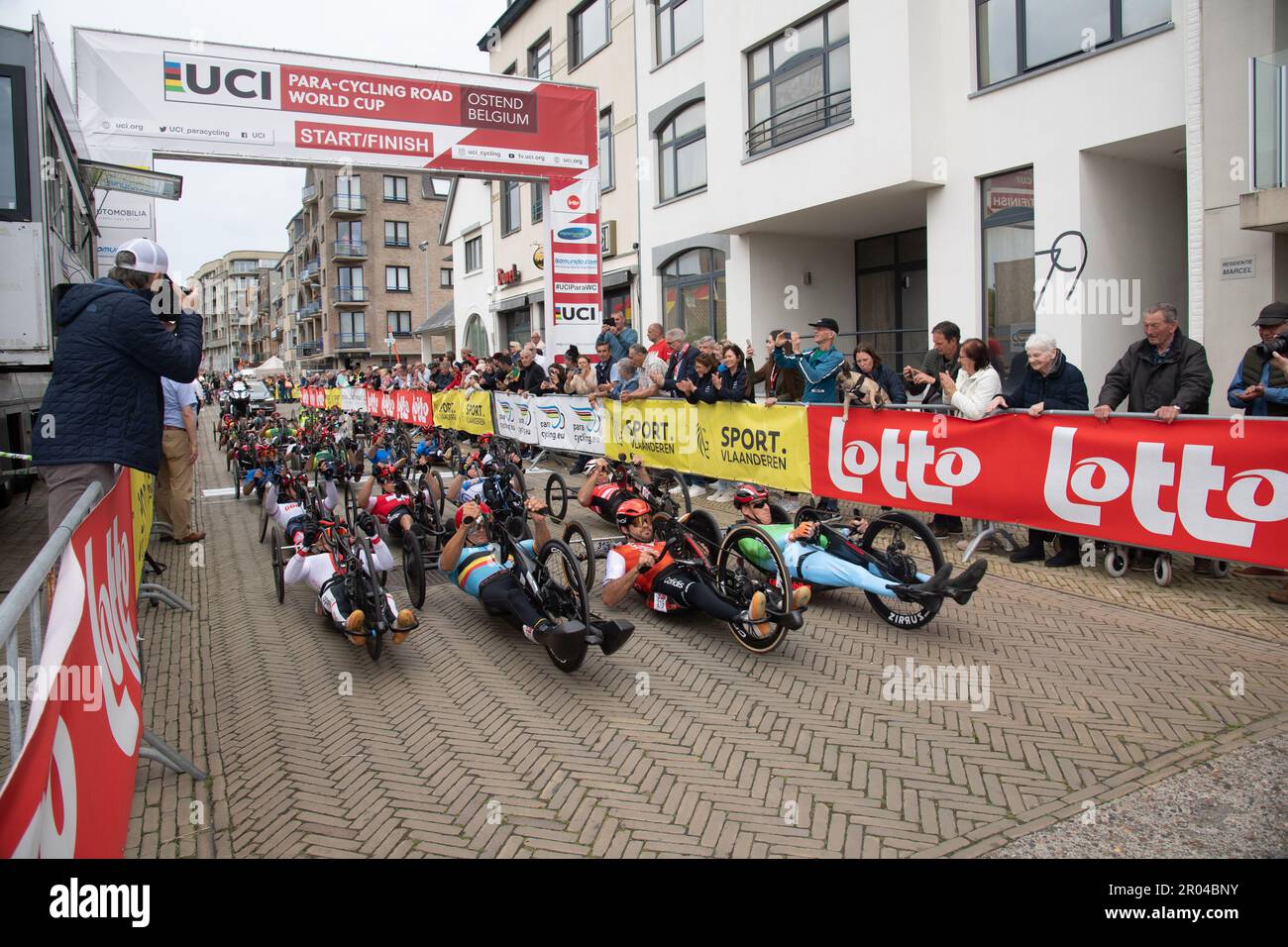 UCI World Cup, Road Race, Ostend, Belgium 05 May, 2023 Hand cyclists stage for the start of the