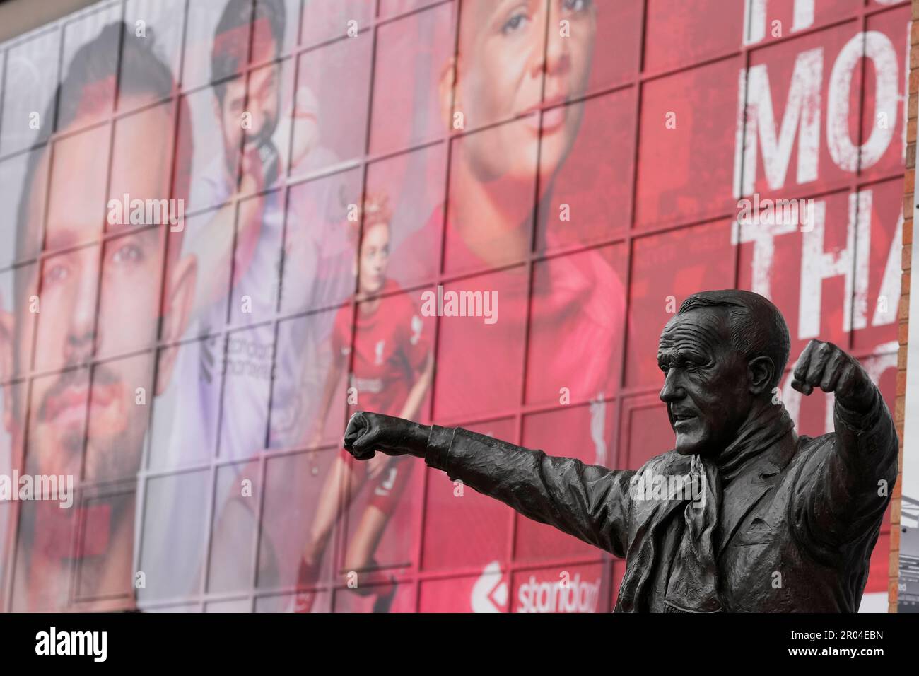 A general view of the Bill Shankley statue outside Anfield, home of