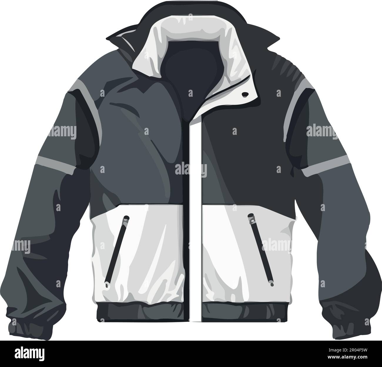 Fashionable winter jacket with zipper and pockets over white Stock Vector