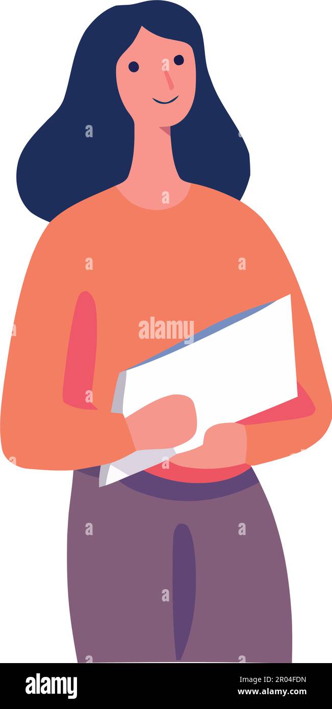woman standing with book over white Stock Vector