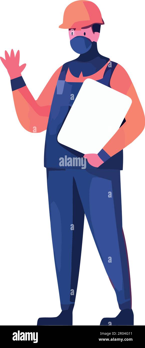 engineer with a safety hat over white Stock Vector