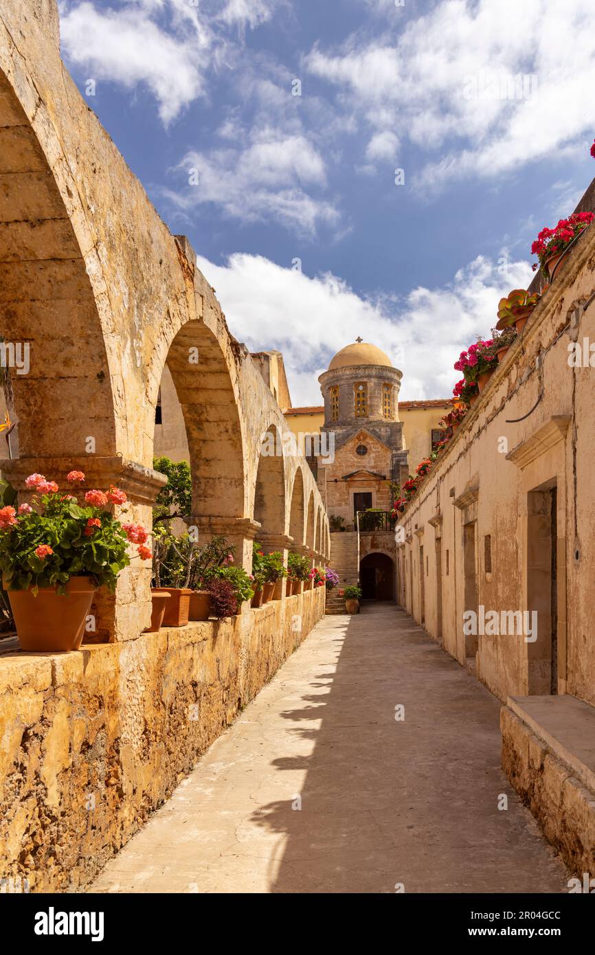 Greek Orthodox monastery Agia Triada in the Akrotiri peninsula near Chania, Crete. Greece. Stock Photo