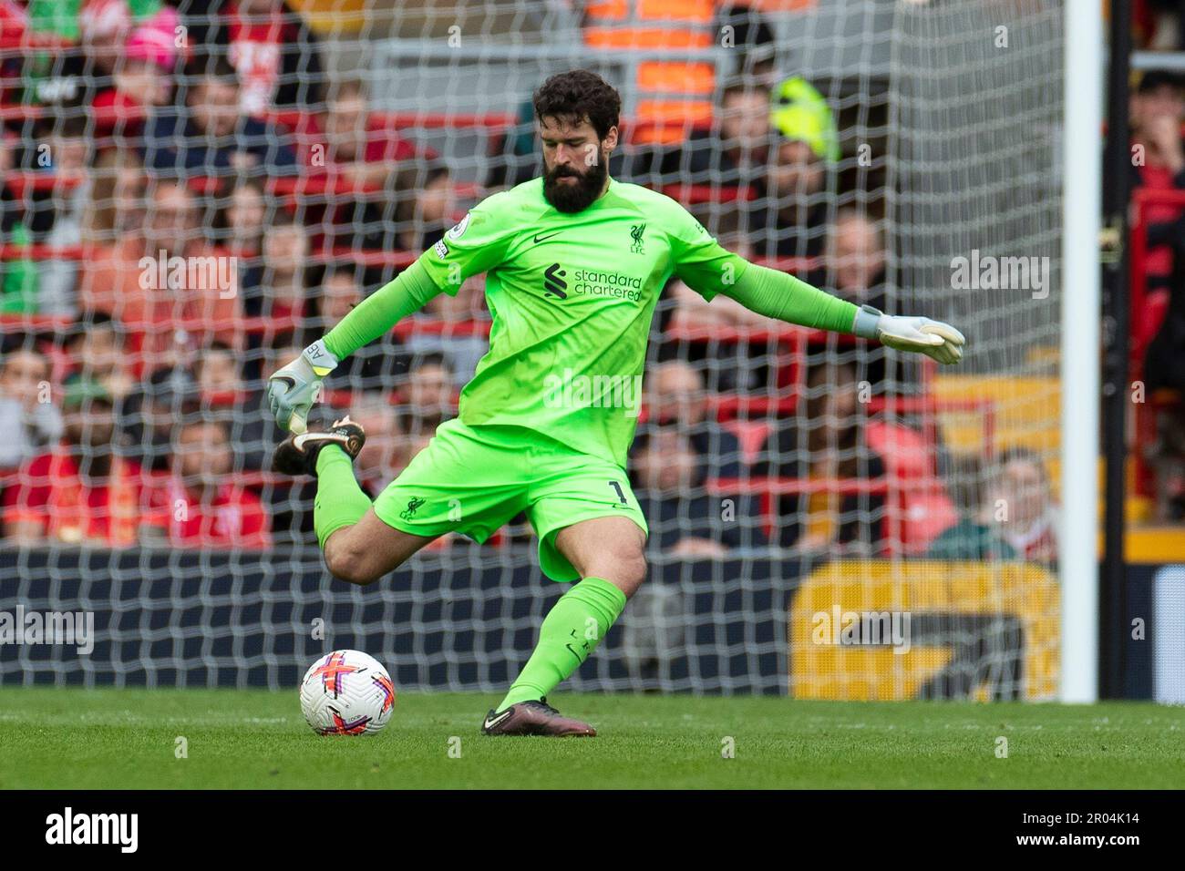 Alisson Becker #1 (GK) of Liverpool during the Premier League match between Liverpool and Brentford at Anfield, Liverpool on Saturday 6th May 2023. (Photo: Mike Morese | MI News) Credit: MI News & Sport /Alamy Live News Stock Photo