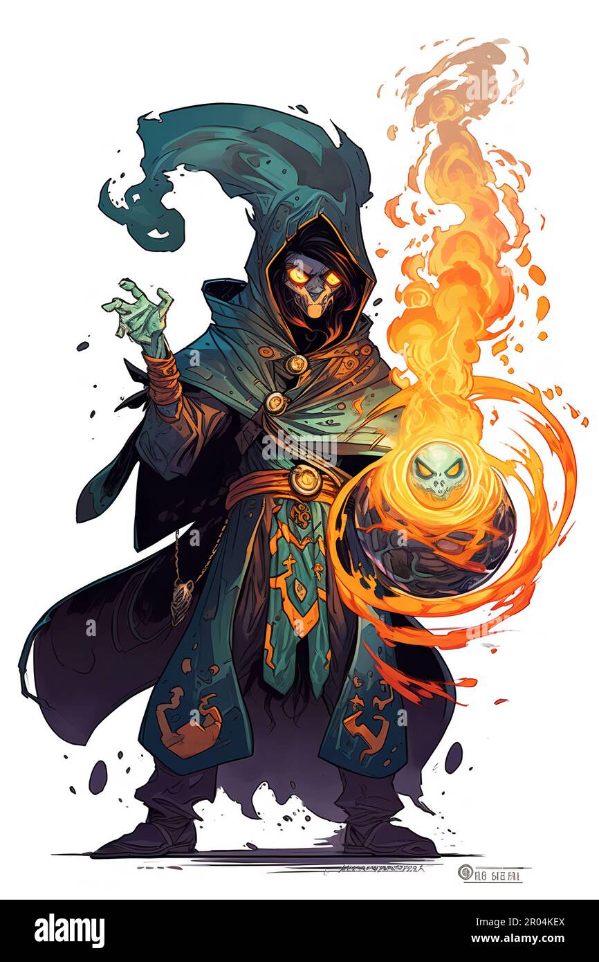 Sinister cartoon illustrations of evil wizards, sorcerers, and necromancers are perfect for enhancing book or module designs, tattoos, and wall art. Stock Photo