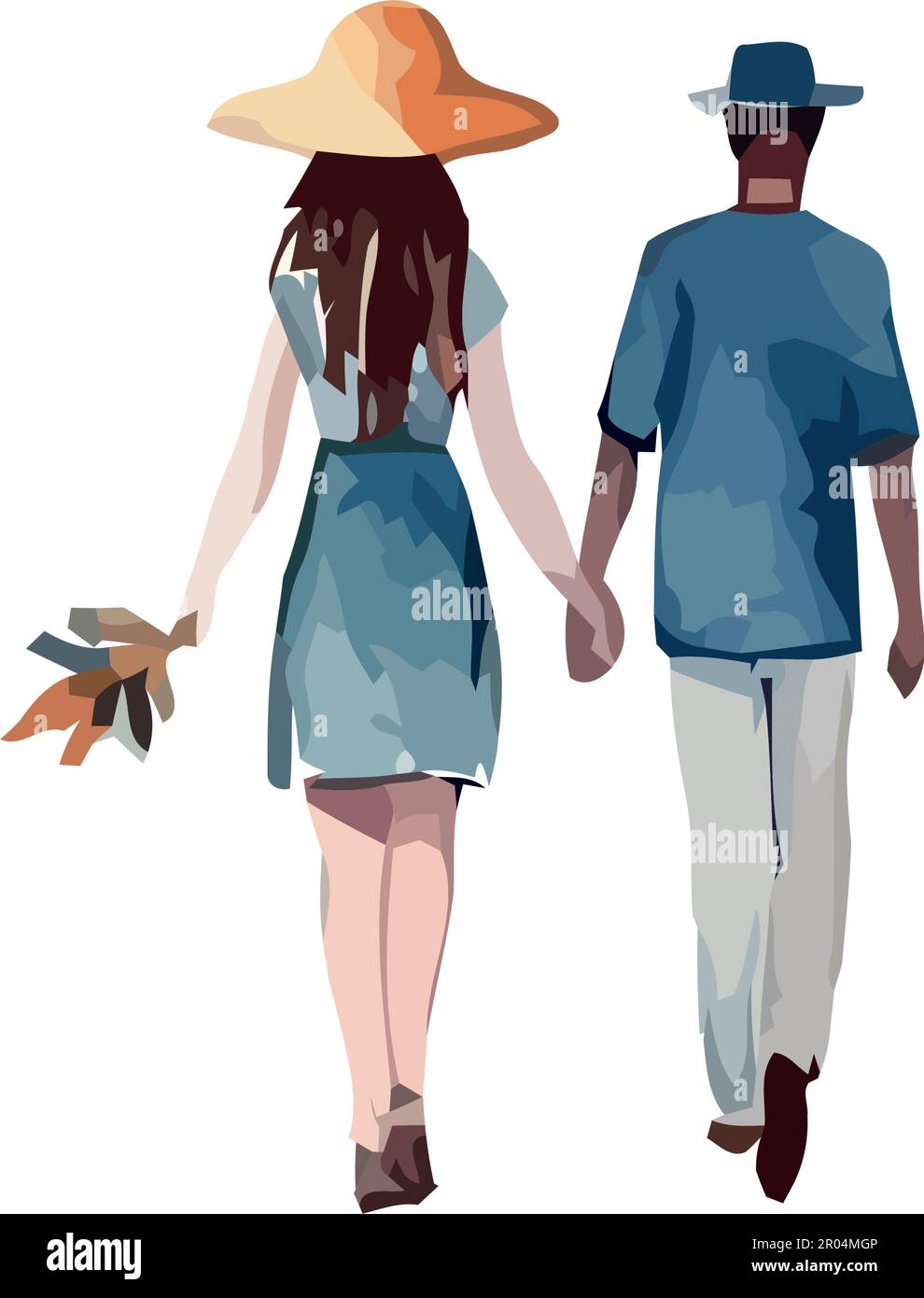 Summer love husband and wife walking together over white Stock Vector