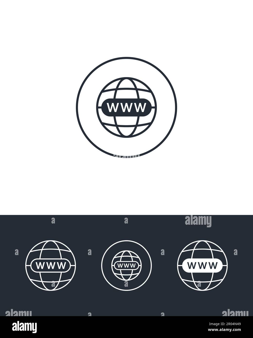 site outline and solid icons with globe on black and white