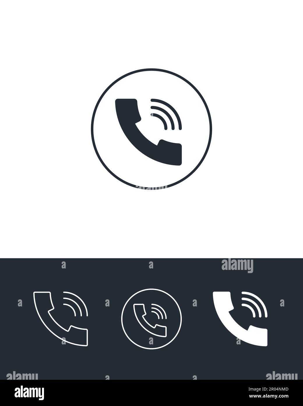 Telephone flat icons. Phone call outline and solid symbols on black and