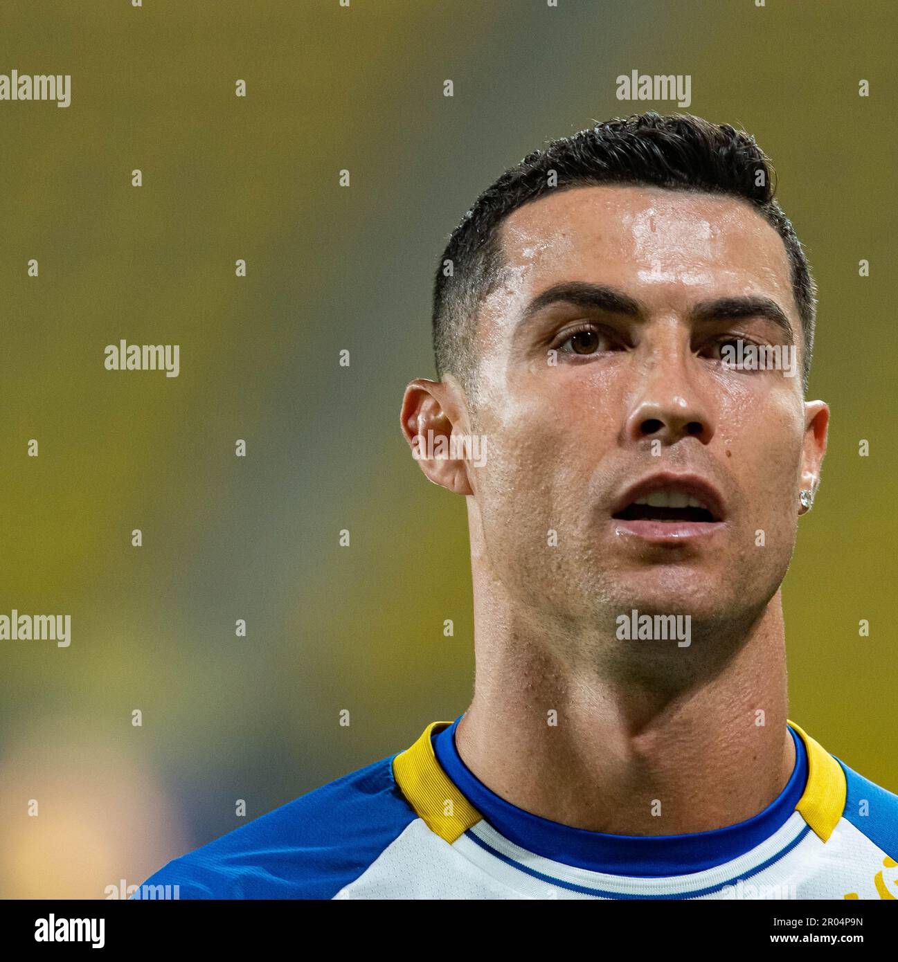 Cristiano Ronaldo of Al-Nassr FC gestures against Al-Raed FC during 
