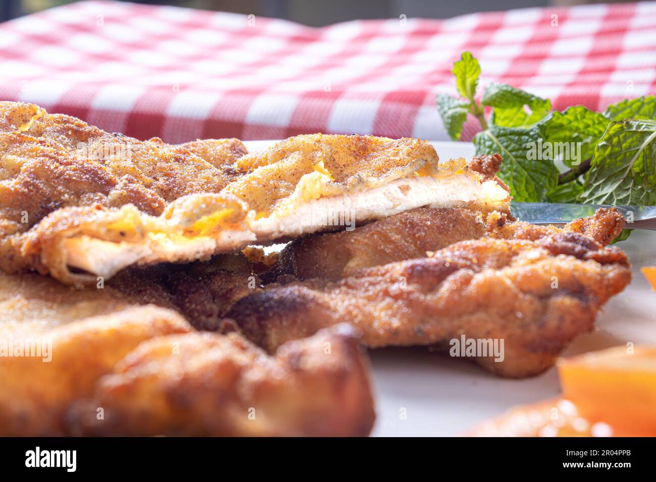 Delicious Milanese chicken (breaded chicken with breadcrumbs and egg