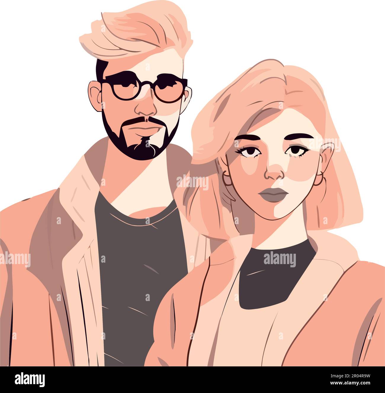 Fashionable couple in love, flat vector illustration isolated Stock ...