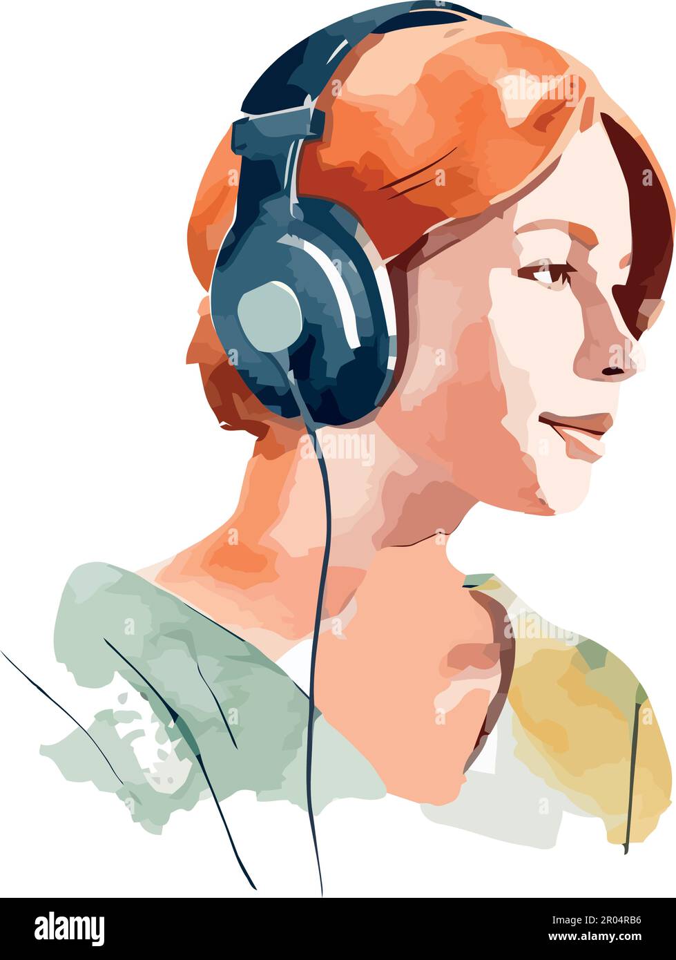 Young adult wearing headphones enjoys music over white Stock Vector
